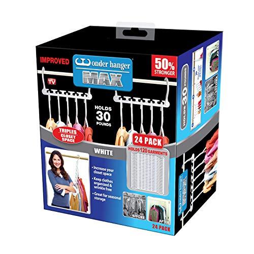 Wonder Hanger Max New & Improved, Pack of 24 – Triples Closet Space for Easy, Effortless, Wrinkle-Free Clothes, Comes Fully Assembled, White
