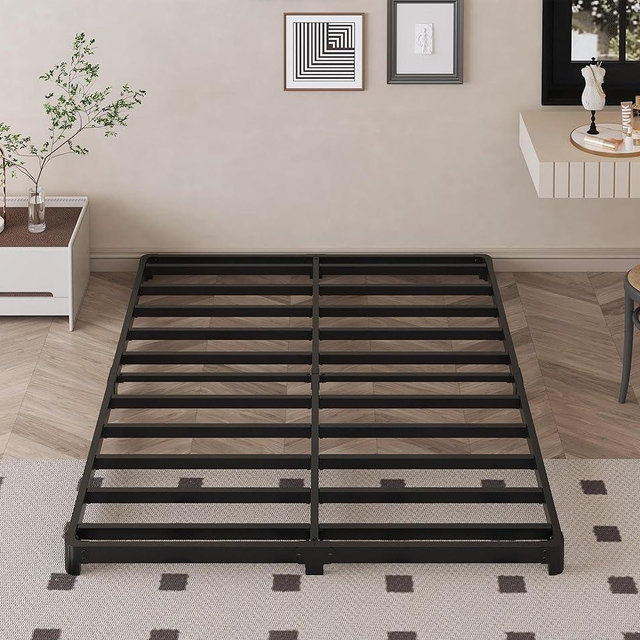 Likelalaso 3 inch Low Bed Frame Queen Size with Rounded Corner, Heavy Duty Metal, Easy Assembly, Noise Free, Black