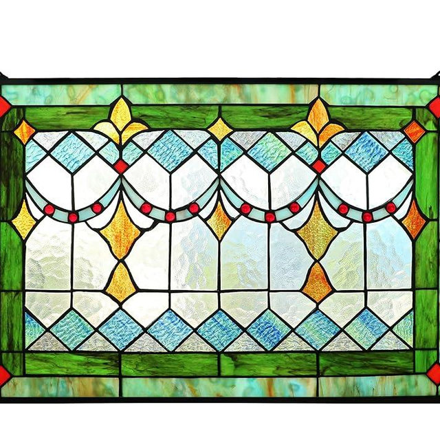 Yogoart Tiffany Style Stained Glass Green Window/Wall Panels 24" X 16"