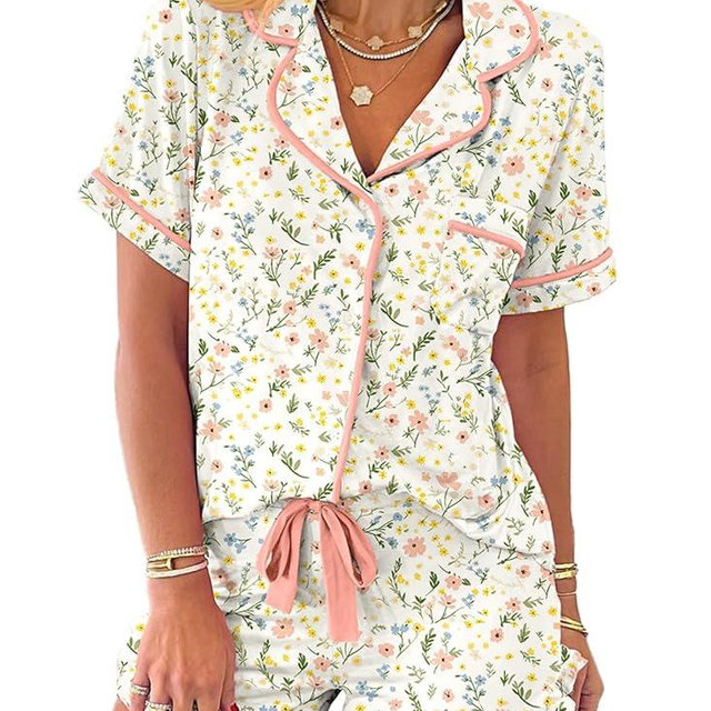 KevaMolly Womens Christmas Lounge Sets Candy Cane Print Pocketed Knotted PJ Set Short Sleeve Xmas Top and Shorts