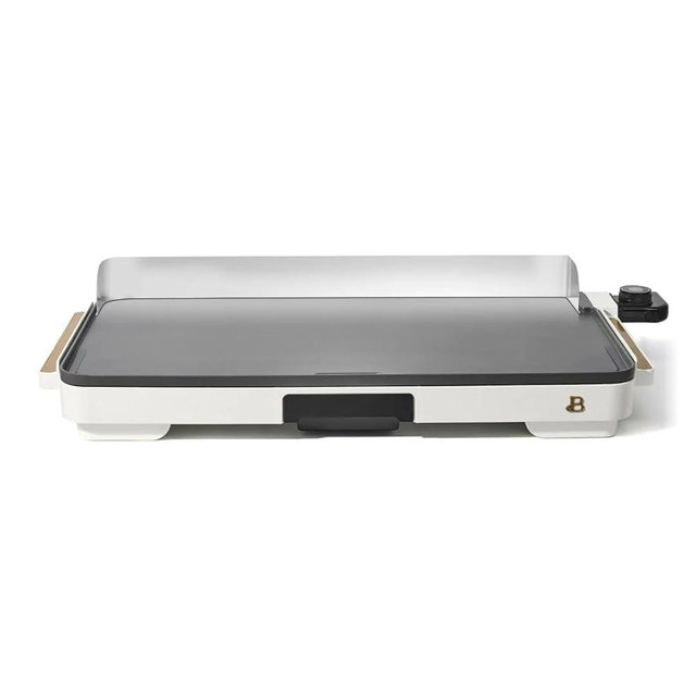 Beautiful XL Electric Griddle 12" x 22" | Quantum 2 PFOA-Free Non-Stick | 1500 W Adjustable 200-400 °F Thermostat | Removable Drip Tray & Backsplash (White Icing)