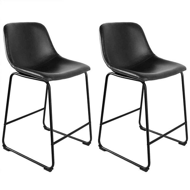 Rfiver Pu Faux Leather Counter Chairs Set of 2, Counter Stool with Back and Footrest, Modern Armless Counter Height Stool Chairs, Black