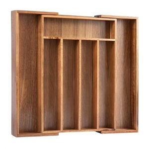 Bellsal Acacia Silverware Organizer Kitchen Drawer Organizer Expandable Bamboo Utensil Holder Cutlery Tray for Kitchen Utensil and Flatware Bedroom Office