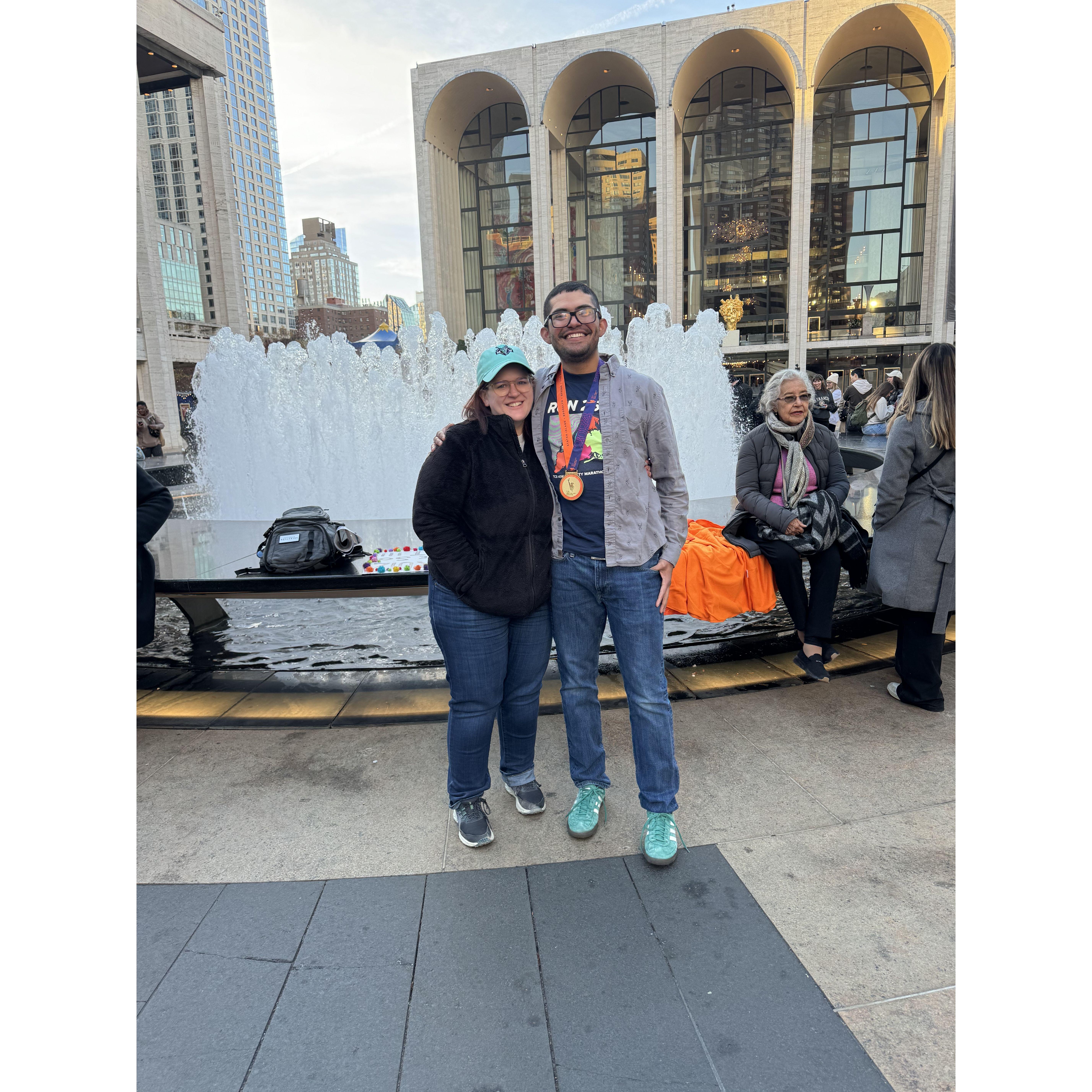 This was after Mike ran the NYC marathon in 2024, only a few weeks before he proposed. It's a miracle he was able to stand at that point!