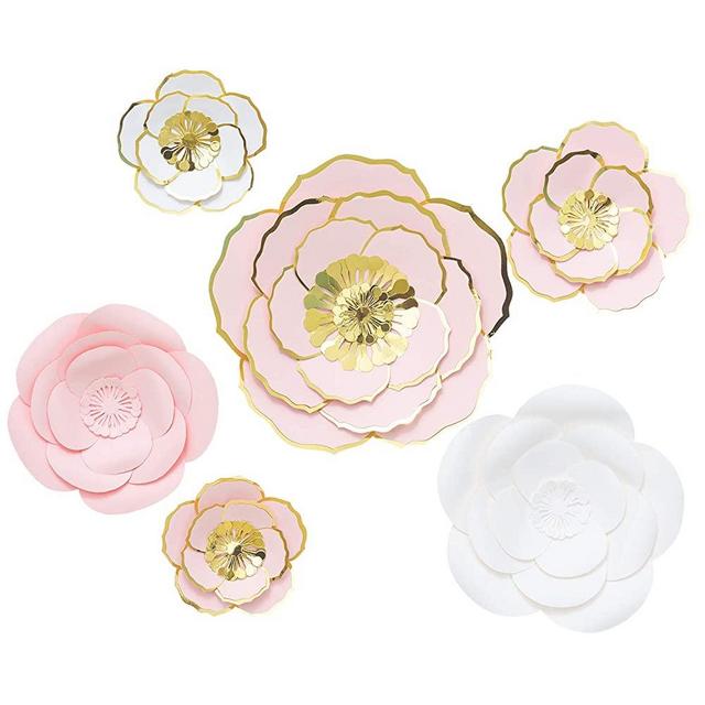 3D Large Paper Flowers Decorations for Wall - Giant Paper Flowers - Flower Wall Decorations for Wedding Backdrop, Baby Shower, Party, Nursery Decor, Bridal Shower,Home Decor Set 6 pcs (Pink, White)