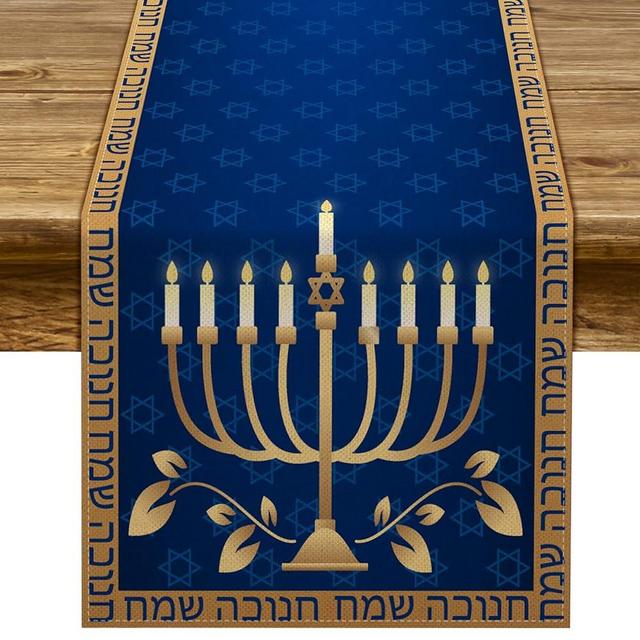 Hanukkah Table Runner Chanukah Menorah Jewish Festival Holiday Party Table Decor Kitchen Dining Home Decorations