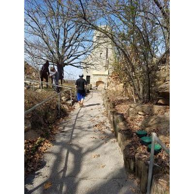 The walk up to Tucker Tower