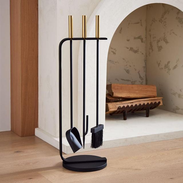 Willow Fireplace Tools, Metal, Antique Brass