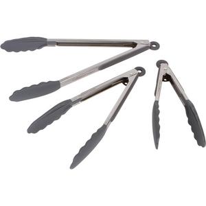 Culinary Couture - Gray Silicone Cooking Serving Tongs - Set Of 3 Kitchen Locking Tongs-7,9,12" - For BBQ Grill, Oven Baking, Salad Steak Vegetable Pasta, Fish| BONUS Ebook| Stainless Steel Utensils W/ Silicone Tips