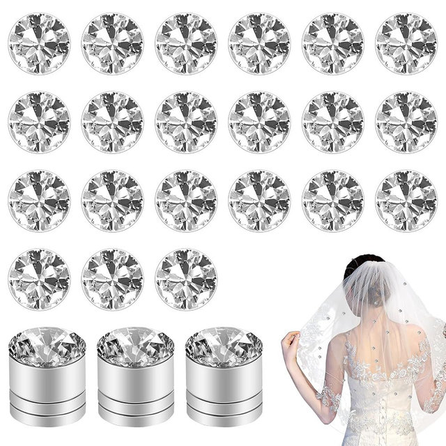 JIEYAO 24 Pcs Wedding Veil Weights, Magnetic Diamonds for Bridal, Dress Weights for Wind Shiny Crystals Hijab Magnets Bride Wedding Dress Accessories for Clothes Scarves Women Girls Gifts