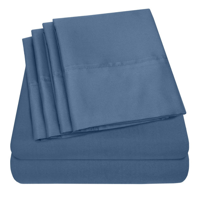 6 Piece Sheet Set, Deluxe Ultra Soft 1500 Series, Double Brushed Microfiber by Sweet Home Collection™- Queen, Denim