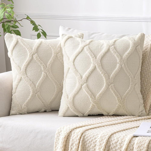 MIULEE Spring Decorative Throw Pillow Covers Beige 20x20 Inch Set of 2, Soft Plush Faux Wool Couch Cushion Covers Farmhouse Throw Pillows for Couch Bed Sofa Living Room