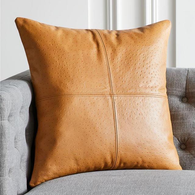 23" Rue Leather Tan Pillow with Down-Alternative Insert