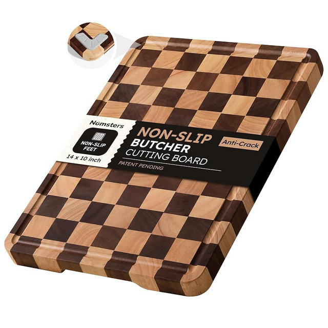 Nomsters Cutting Boards for Kitchen Checkered Cutting Board 14in Acacia Wood Charcuterie Board Serving Heavy Duty Non Toxic Slip Over Sink Butcher Block Wood Meat Best Kitchen Essential Gift