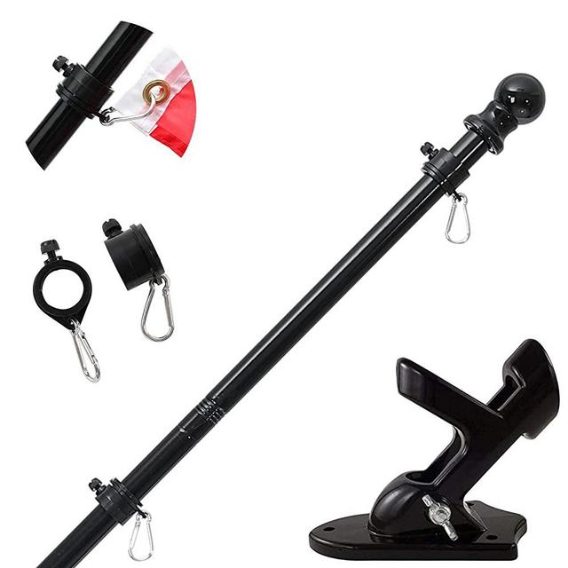 Flag Pole with Bracket,5FT/6FT Flagpole Kit American Flag with Pole Holder Mounting Bracket Stainless Steel Heavy Duty for Garden Yard Truck Boat Rustproof (5FT, Black Flag Pole With Black Bracket)