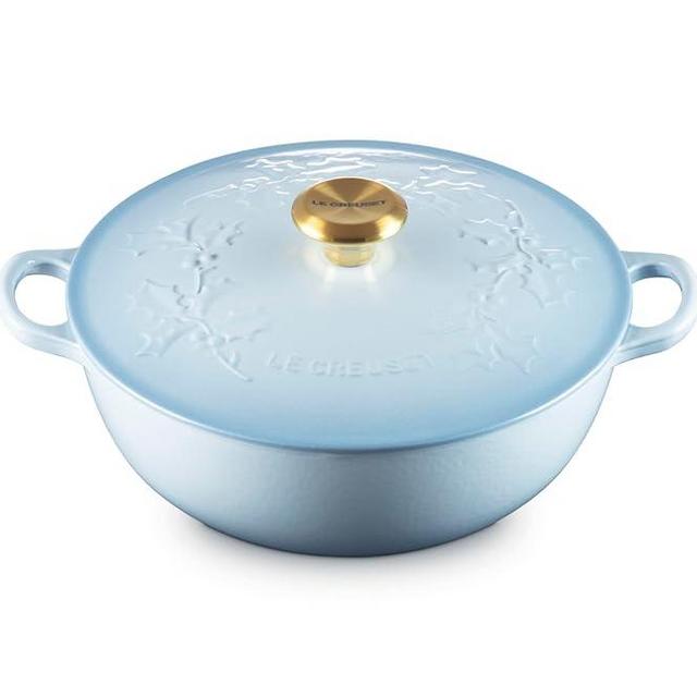 Le Creuset Enameled Cast Iron Holly Collection Traditional Chef's Oven, 4.5 qt., Coastal Blue with Gold Knob