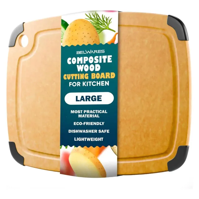 Extra Large Dishwasher Safe Composite Wood Cutting Board with Non-Slip Feet and Juice Groove, Thin Lightweight Chopping Board, 14.5" x 11.25"