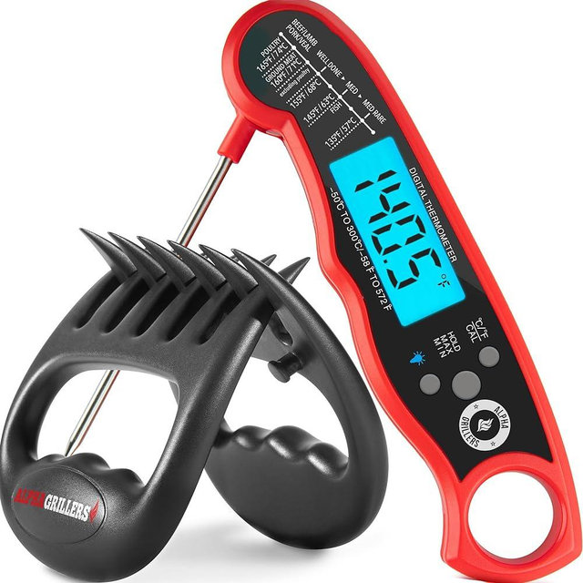 Alpha Grillers Digitial Meat Thermometer and Meat Shredder Claw Bundle - Stocking Stuffers for Adults, Men, BBQ Grilling Accesoories