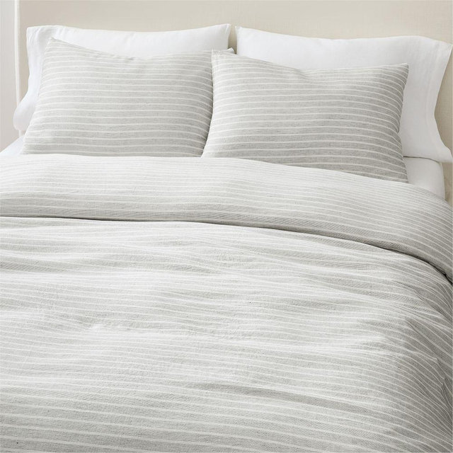 European Flax Linen Full/Queen Duvet, Charcoal Multistripe