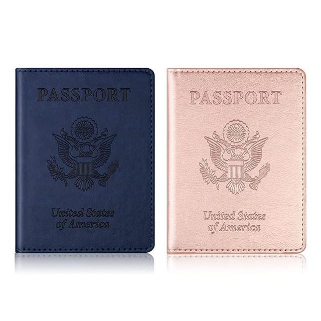 2 Pack Passport and Vaccine Card Holder Combo, Passport Holder with Vaccine Card Slot, PU Leather Passport Wallet Passport Cover Case for Women Men (Blue & Pink)
