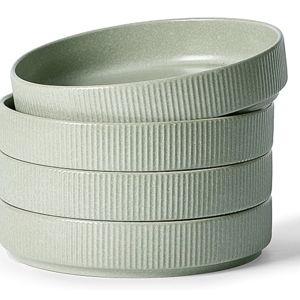 famiware Star 8.25" Pasta Bowls, Large Dinner Bowls Set of 4, Salad Bowl Plates, Shallow Bowls for Eating, Light Green