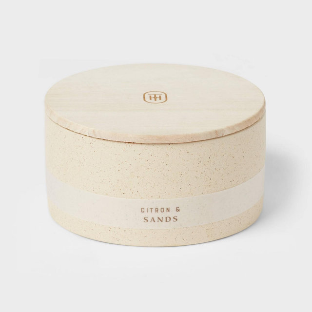 3-Wick 14oz Matte Textured Ceramic Woodwick Candle Ivory/Citron and Sands - Threshold™