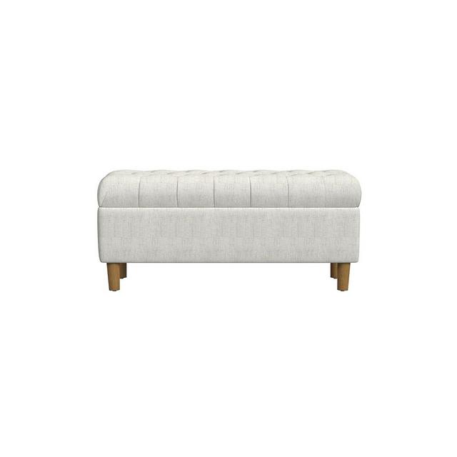 HomePop Home Decor | Tufted Ainsley Button Storage Ottoman Bench with Hinged Lid | Ottoman Bench with Storage for Living Room & Bedroom, Cream Textured Solid