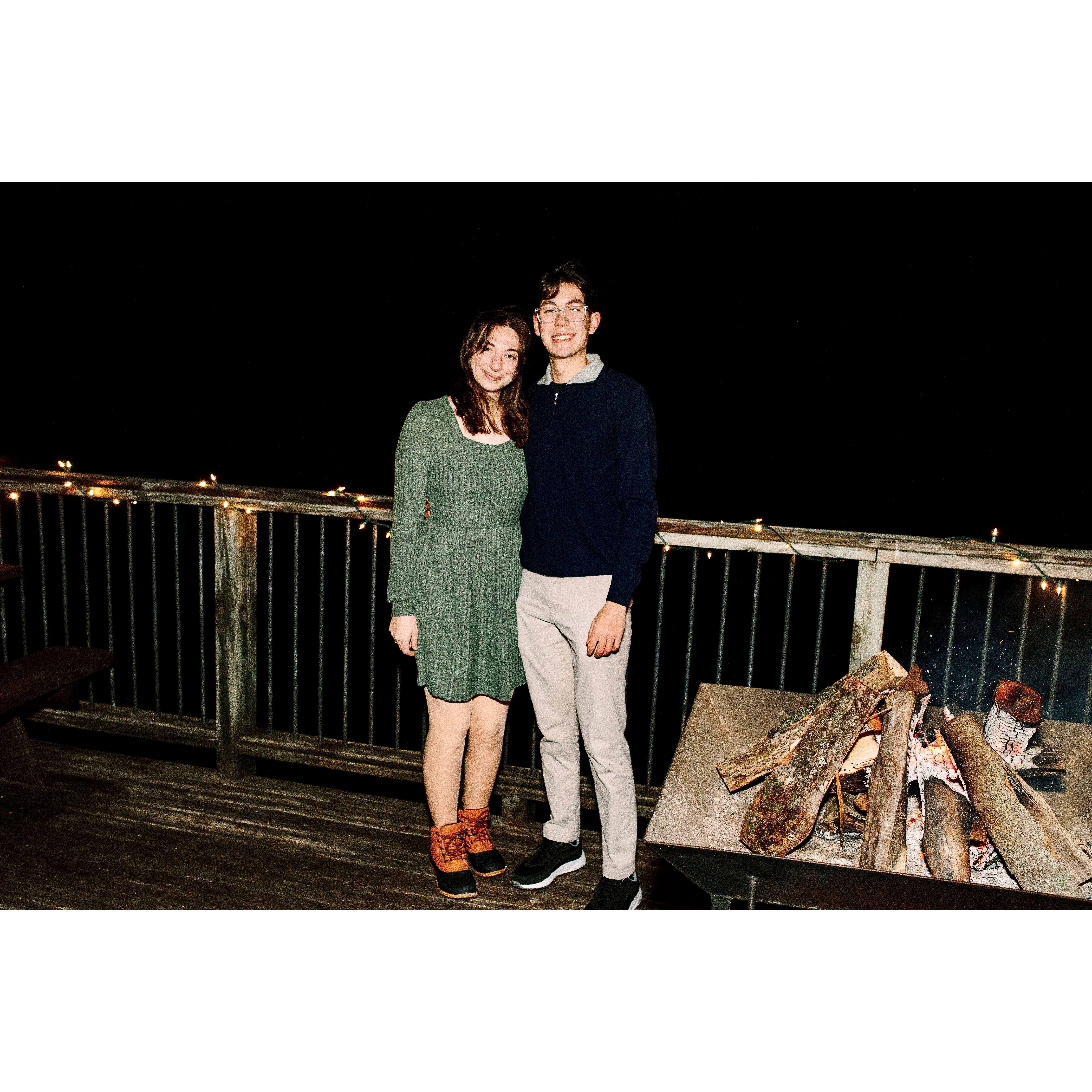 We only took one photo without our coats because it was freezing!