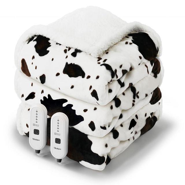 blunique Electric Blanket Queen Size - Dual Control Heated Blanket Queen with 5 Heat Settings, Heating Blanket 8 hrs Timer Auto Shut Off 84x90 inches Cow Print White Queen