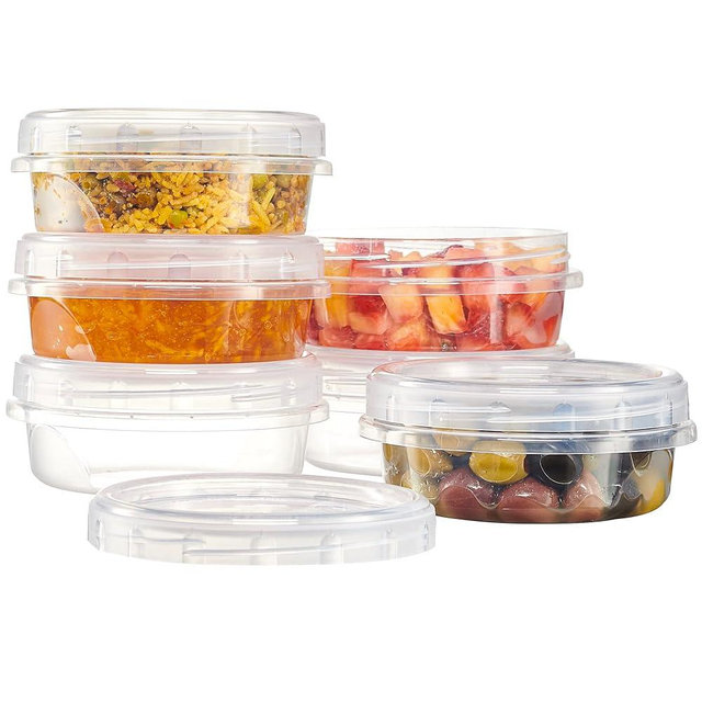 PLASTICPRO 6 Pack Twist Cap Food Storage Containers with Clear Screw on Lid- 8 oz Reusable Meal Prep Containers - Freezer and Microwave Safe Clear Plastic Food Storage