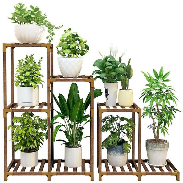 HOMKIRT Plant Stand Indoor Outdoor, Corner Plant Shelf Upgraded Height Wood Tiered Plant Rack Holder Plant Organizer Display for Multiple Plants for Patio Porch Garden（8 Tier）