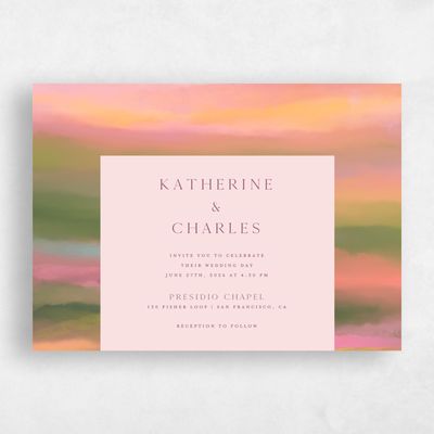 Blush, Pink Wedding Invitation - Highland Landscape