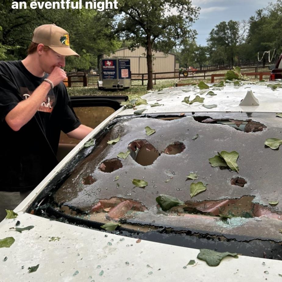 His poor car got some hail