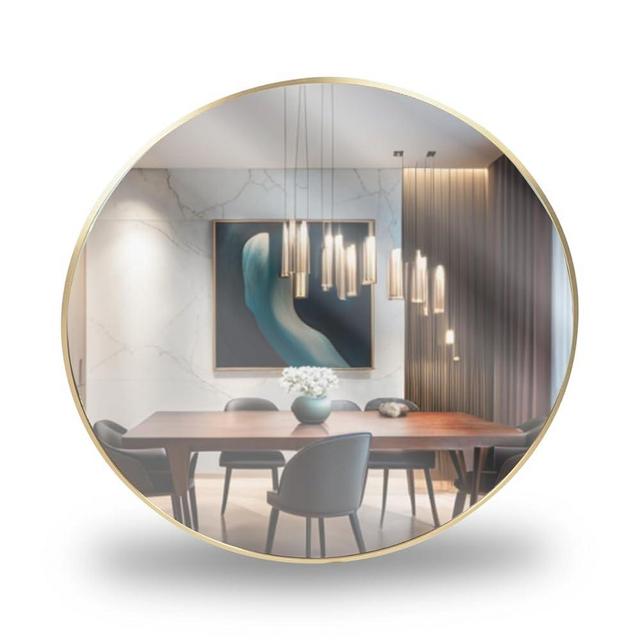 Gold Round Mirror for Wall with Metal Frame - 32 Inch Circle Wall Mounted Mirror for Bathroom or Living Room GAON