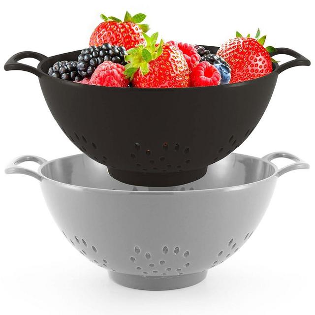 Meadow Lane 6-in Colander, Dual Handles, BPA-Free, Dishwasher Safe Compact Food Strainer for Fruits, Veggies and Pasta, 3-Cup Capacity, Black and Gray, 2-Pack