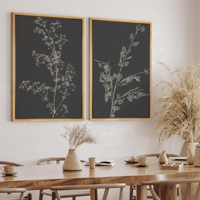 DustinWay Framed Canvas Print Wall Art Set of 2 Wildflower Botanical Illustrations Minimalist Art Modern Farmhouse Decor