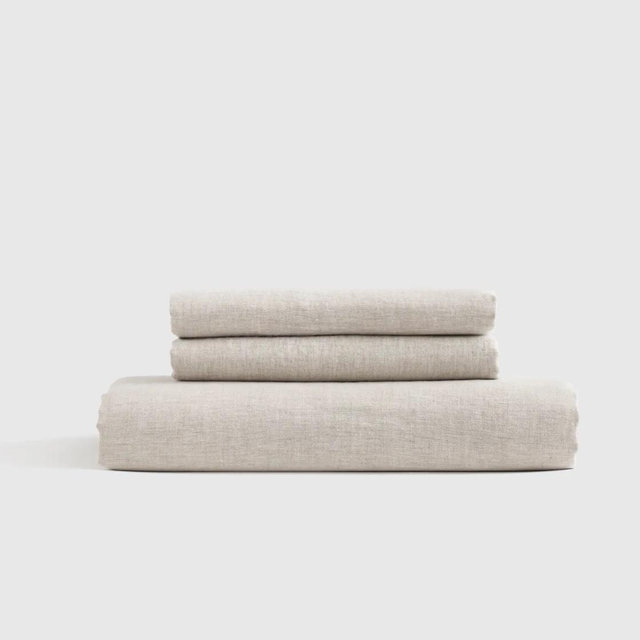 European Linen Fitted Sheet Set in Natural Chambray