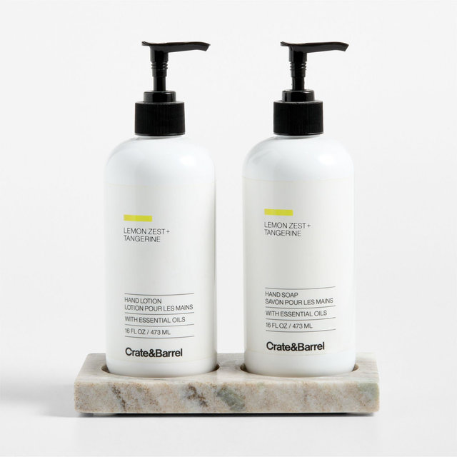 Lemon Zest + Tangerine Hand Soap and Lotion Set with Tuscan Marble Caddy