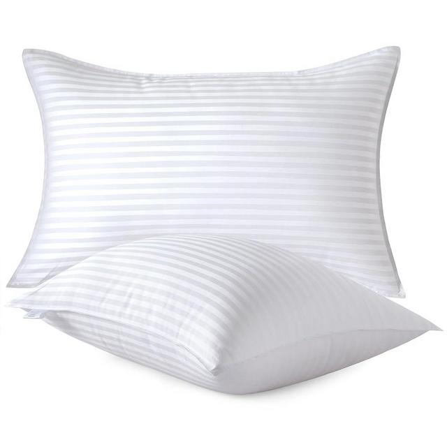 Oubonun Premium Striped Bed Pillows Standard Size Set of 2, Breathable Cooling Cotton Cover, Soft and Fluffy 3D Down Alternative Microfiber Filled for Side Back and Stomach Sleepers, 20"x26"