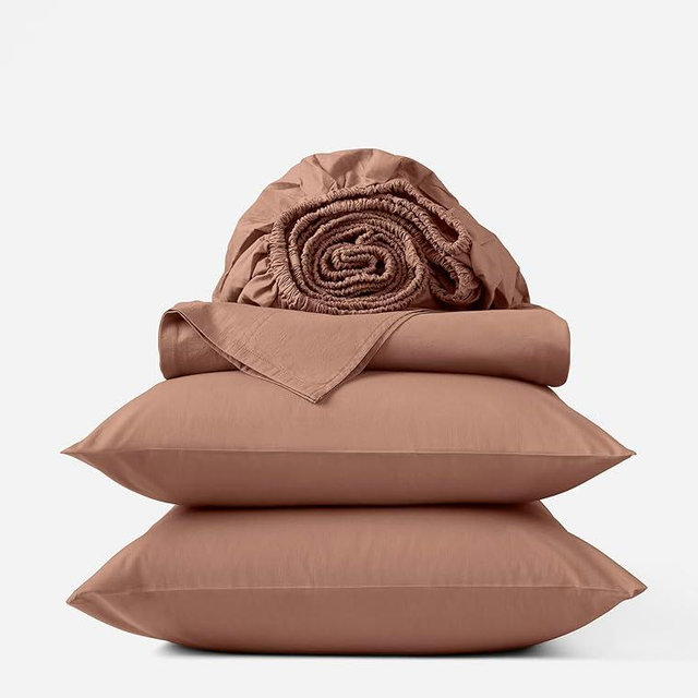 Coyuchi Organic Crinkled Percale Sheet Set Queen Praline