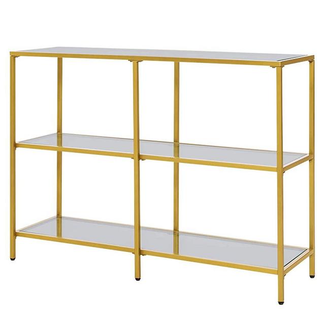 Giantex 3 Tier Console Table - 39.5” Sofa Table, Narrow Couch Table with Tempered Glass Shelf & Gold Steel Frame, Rectangular Entry Table, Compact Foyer Table for Hallway, Living Room Entryway Table