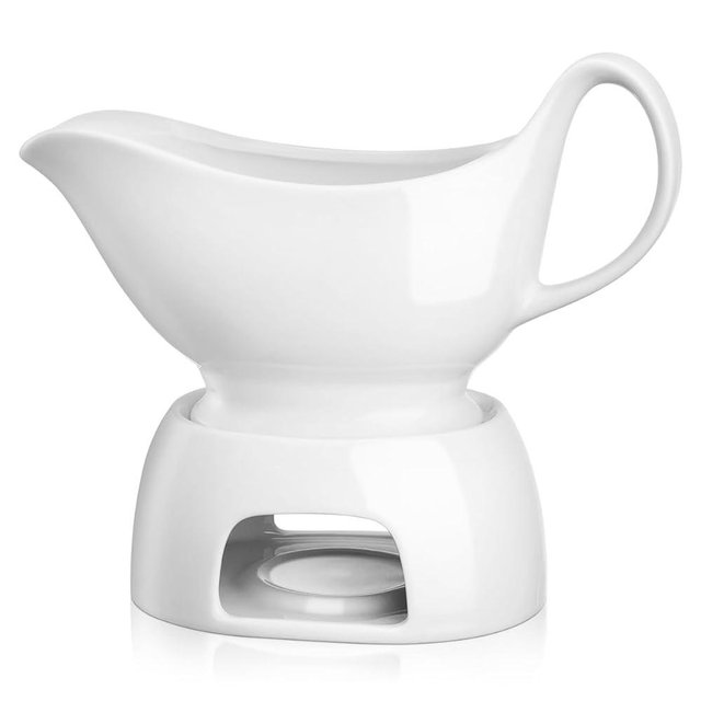 Gurygo 17oz Large White Ceramic Gravy Boat with Tray - Porcelain Gravy Boat with Large Pour and Fewer Drips - Ceramic Sauce Boat for Gravy, Salad Dressings, Microwave & Freezer Safe