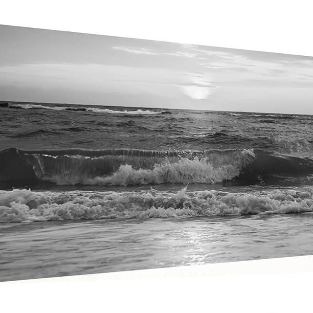 Black and White Ocean Wall Art,Black and White Nature Wall Art,Black White Art Bathroom,Large Modern Sea Waves Canvas Artwork Framed,Living Room Office Decor-20"x40"inch