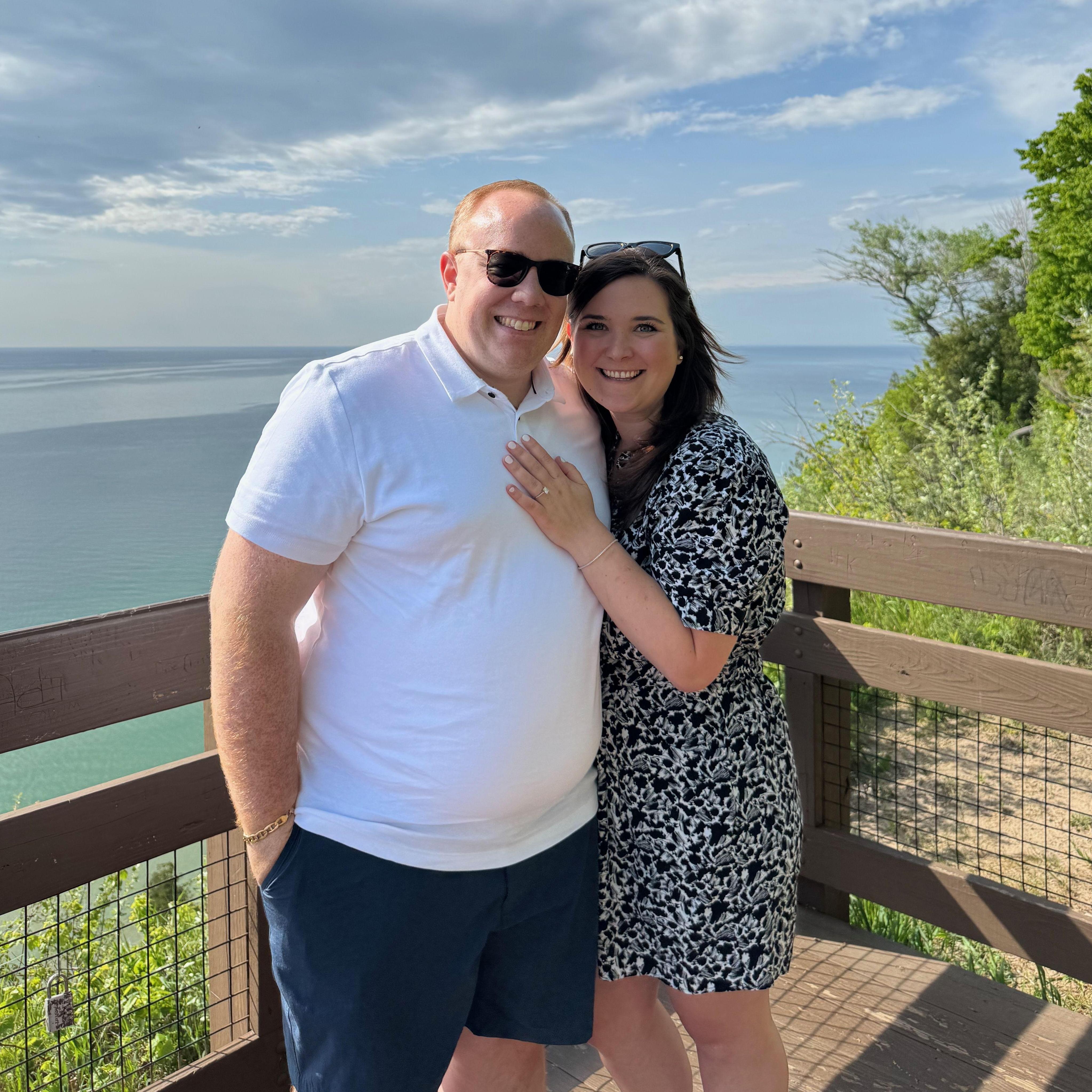 Moments after she said, "Yes!" at Arcadia Bluffs.