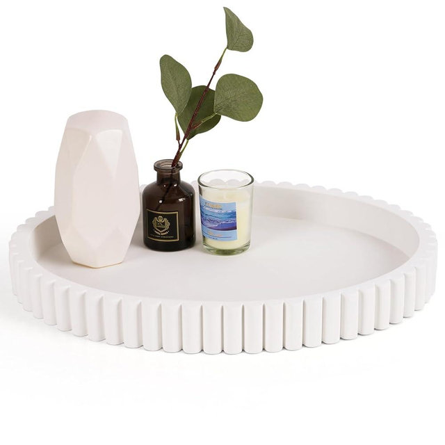 Cathyeen Oval Tray for Coffee Table Decor, 15" Concrete Tray, Table Centerpieces Decorative Trays for Home Decor, Modern Decorative Trays for Coffee Tables, Centerpiece Trays, White