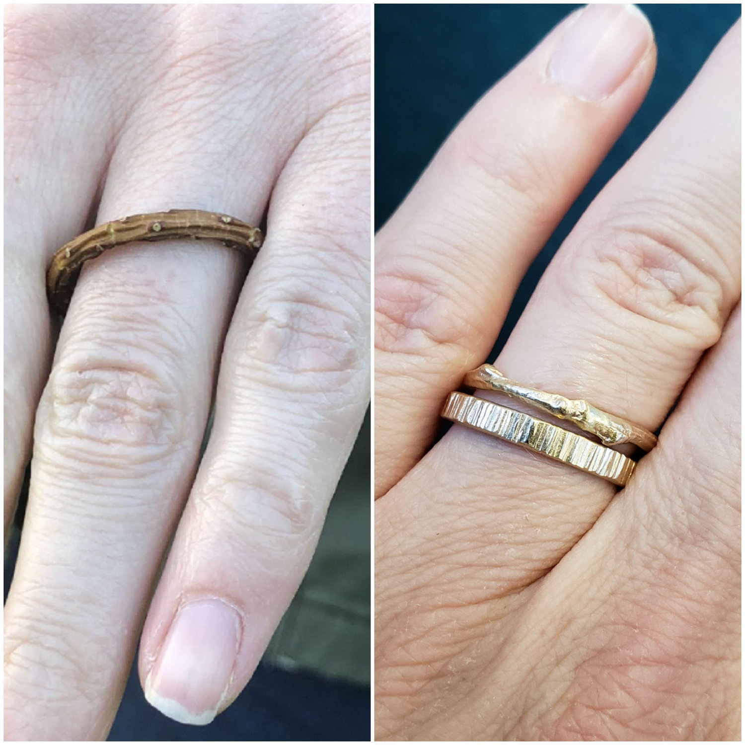 The original engagement ring & the new engagement and wedding rings.