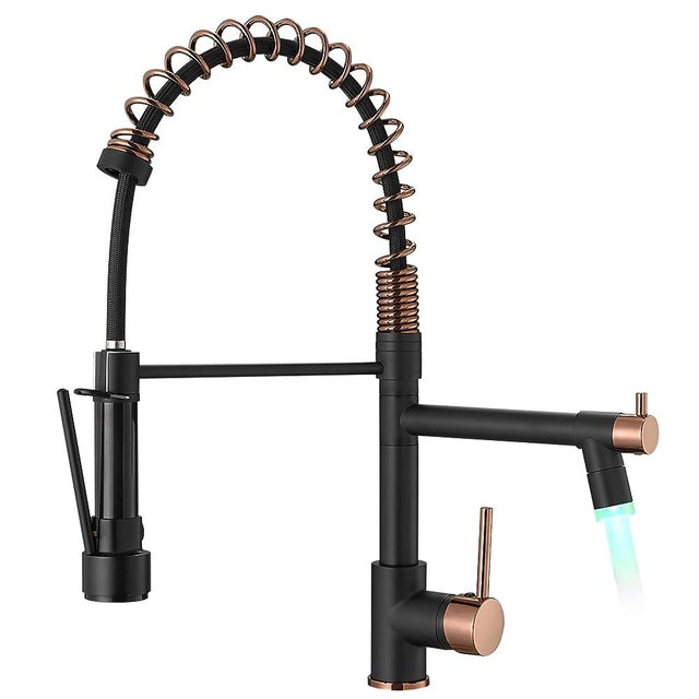 Matte Black Kitchen Faucet AIMADI - Commercial Kitchen Faucets Single Handle Single Hole Spring Rose Gold Kitchen Faucet with Pull Down Sprayer Black