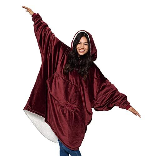 THE COMFY Original | Oversized Microfiber & Sherpa Wearable Blanket, Seen On Shark Tank, One Size Fits All Burgundy
