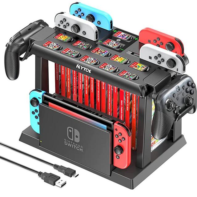 Switch Games Organizer Station with Controller Charger, Charging Dock for Nintendo Switch & OLED Joycons, Kytok Switch Storage and Organizer for Games, TV Dock, Pro Controller, Accessories Kit Storage