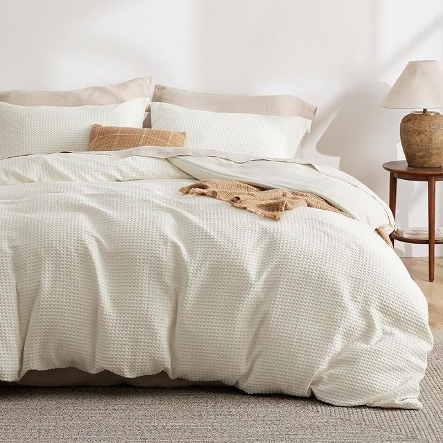 Bedsure Luxury Waffle Duvet Cover King Size - Textured Duvet Cover Set, Soft, Breathable Bedding Set (104"x90") with 2 Pillow Shams for All Season, Irovy White, Comforter Not Included